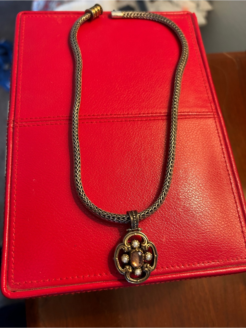 Konstantino Sterling Silver & 18K Gold Woven Necklace with Gemstone & Pearls